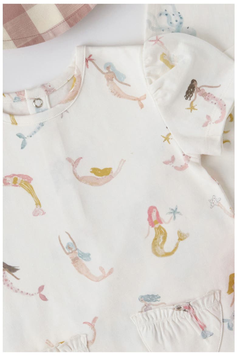 Kids' Melody Print Puff Sleeve Organic Cotton Romper, Alternate, color, MERMAID MELODY