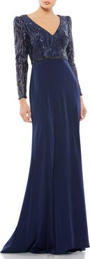 Mac Duggal Embellished Long Sleeve Bodice Column Dress