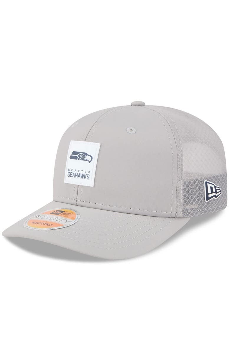 New Era Men's New Era Gray Seattle Seahawks 2025 Sideline 9SEVENTY Adjustable Trucker Hat, Main, color,