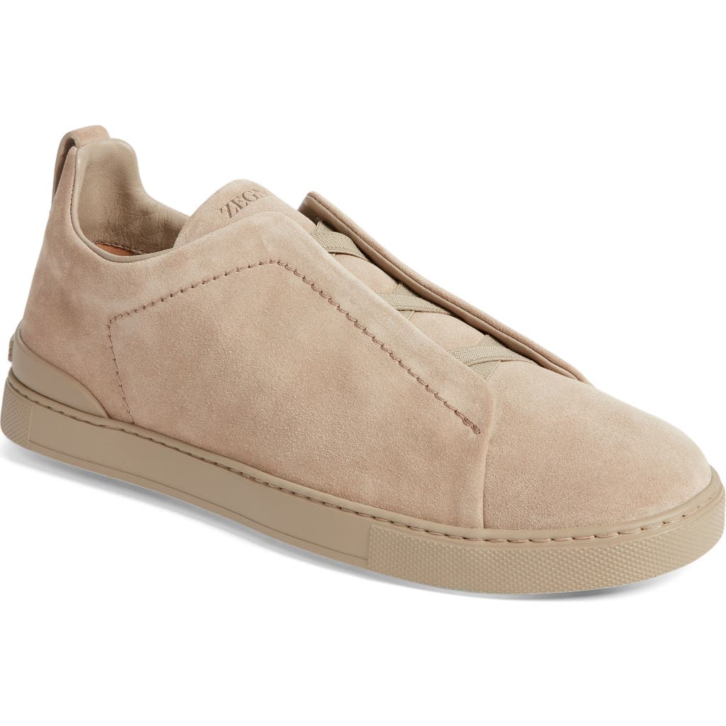 Zegna Triple Stitch Suede Sneaker In Sand