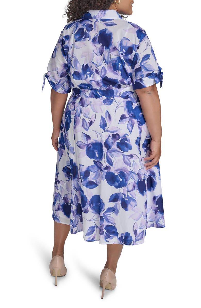 Calvin Klein Floral Tie Short Sleeve Cotton Shirtdress, Alternate, color, Opal Multi