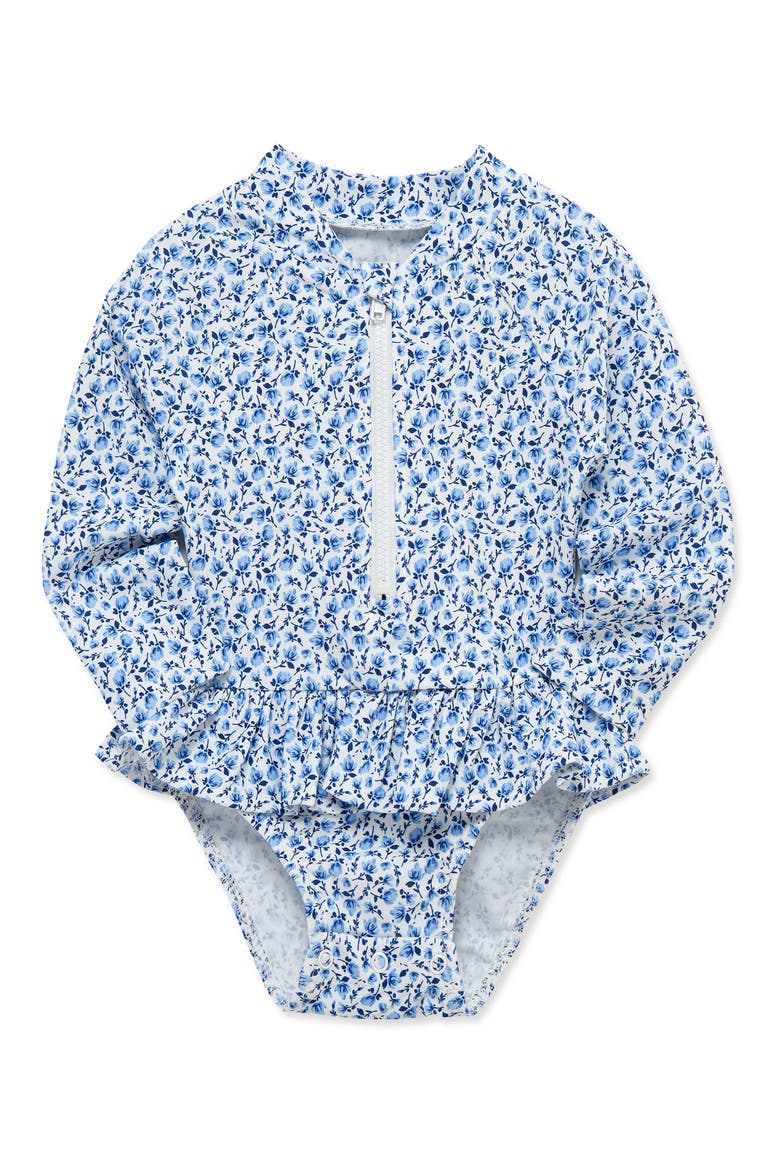 Kids' Floral UPF 50+ One-Piece Rashguard, Alternate, color, BLUE