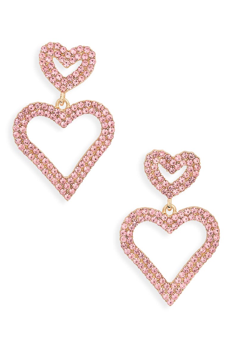 Valentine's Day Heart Drop Earrings, Main, color, PINK- GOLD