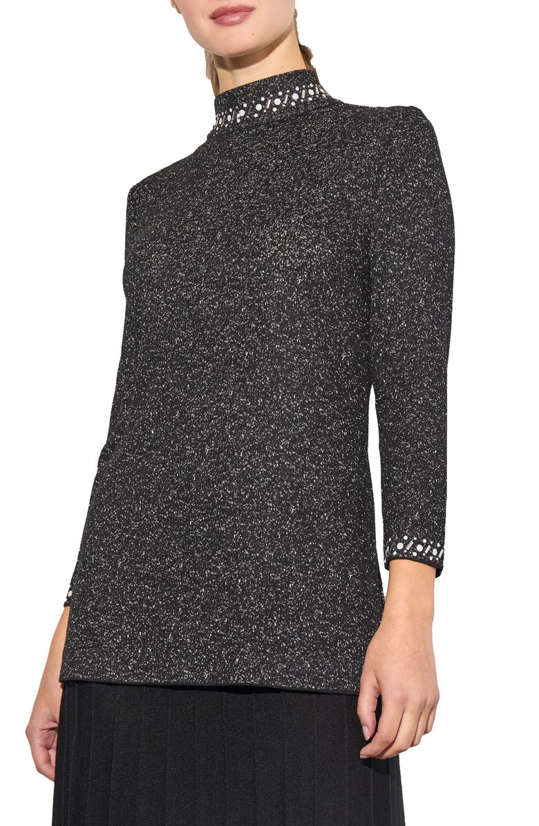 Ming Wang Heritage Fit Shimmer Knit Embellished Mock Neck Tunic, Main, color, 