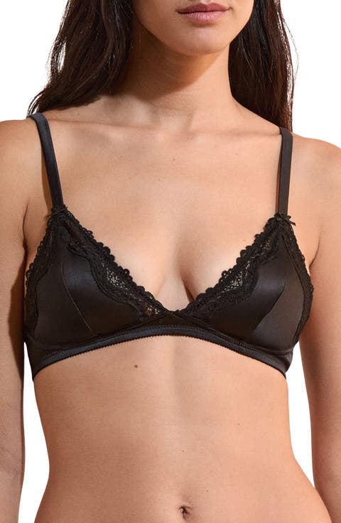 Chuchotee Lace Trim Satin Triangle Bralette