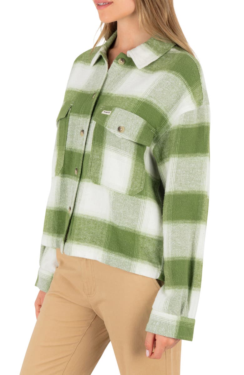 Hurley Roam Boxy Flannel Button-Up Shirt, Alternate, color, Kale