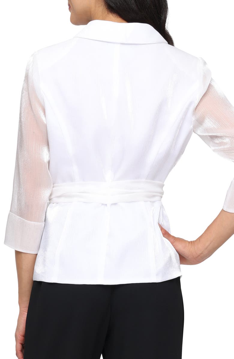 Alex Evenings Yoryu Sheer Sleeve Button-Up Shirt, Alternate, color, Ivory