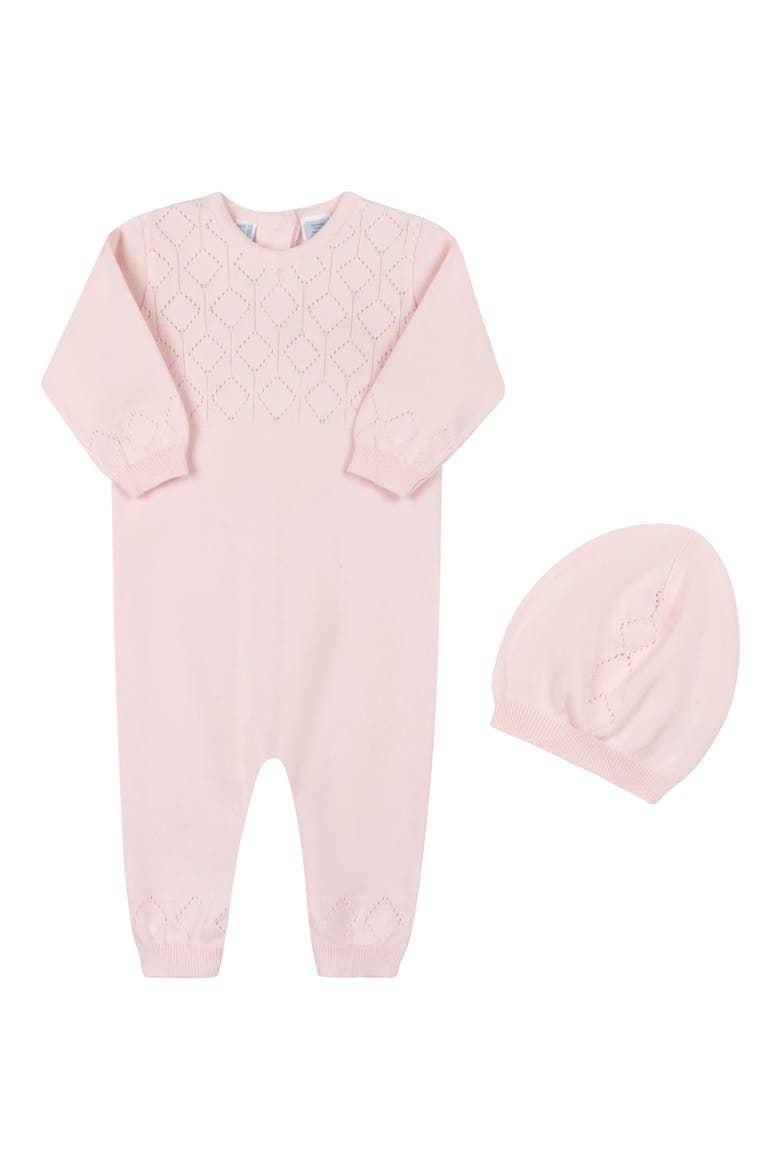 Lux Cotton Pointelle Romper & Hat Set, Main, color, PINK