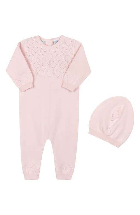 Lux Cotton Pointelle Romper & Hat Set