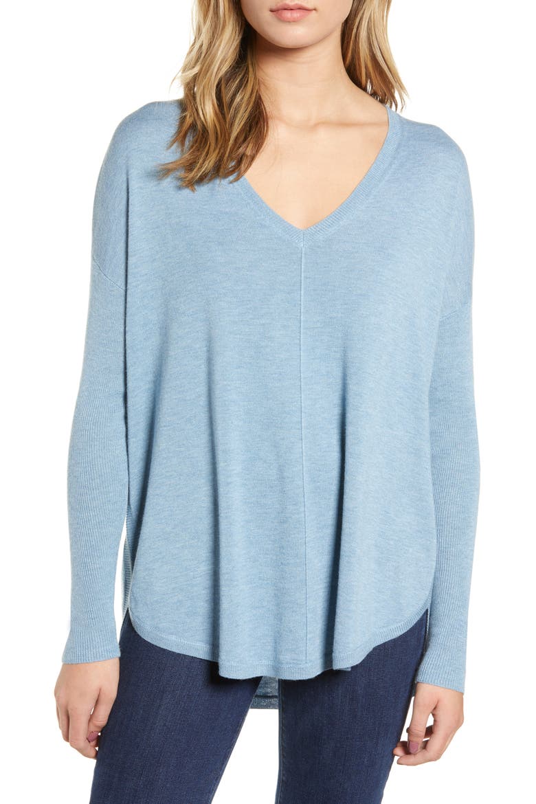 Everyday V-Neck Sweater, Main, color, BLUE CASHMERE HEATHER
