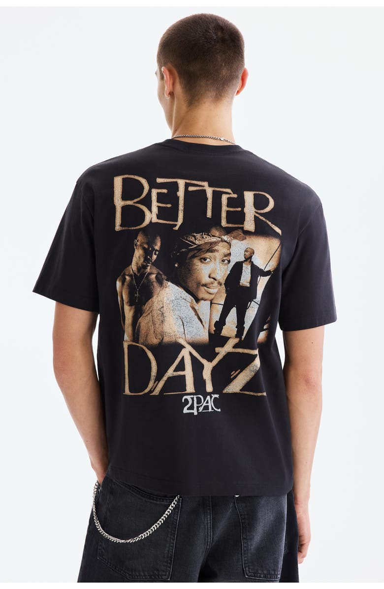 H&M Loose Fit T-shirt, Alternate, color, Black/2Pac