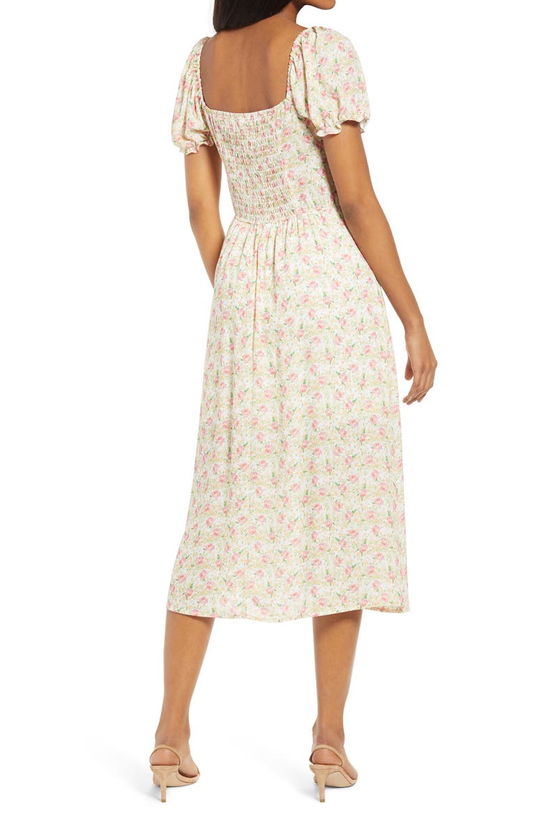 Puff Sleeve Midi Dress, Alternate, color, IVORY MULTI