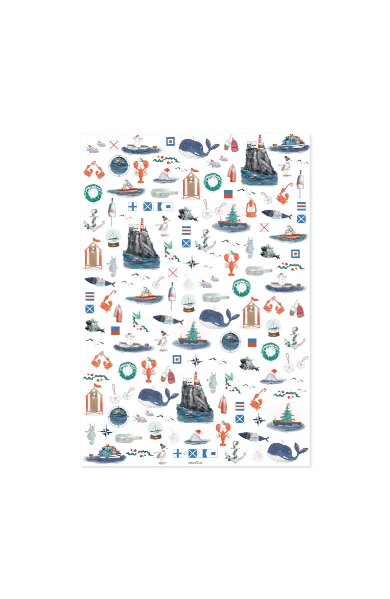 Ramus & Co Two-Sided "Seas N' Wishes" Heavyweight Christmas/Holiday Gift Wrap, Alternate, color, Multicolored