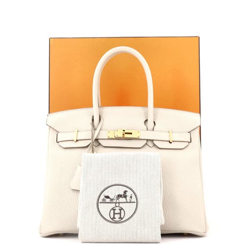 Pre-owned Hermes  Hermes Birkin Handbag Light Togo With Gold Hardware 30 In White