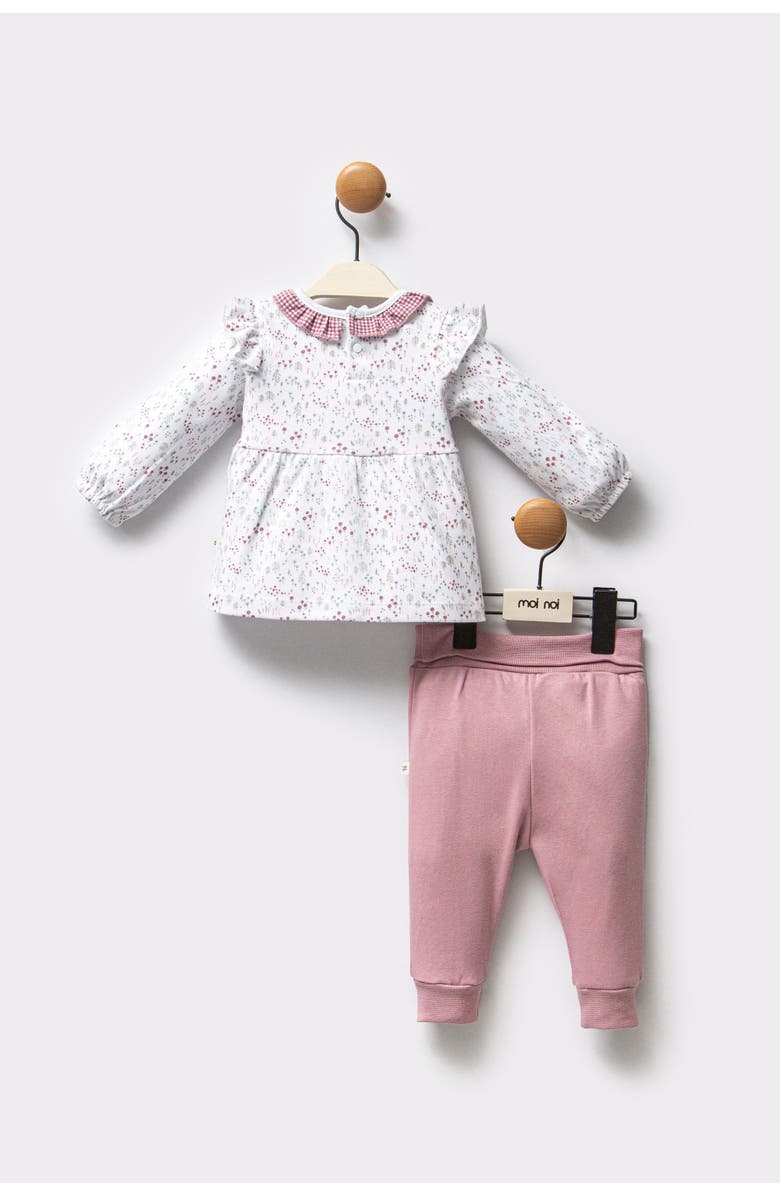 moi noi Flower Neckline Ruffle Outfit, Alternate, color, Pink