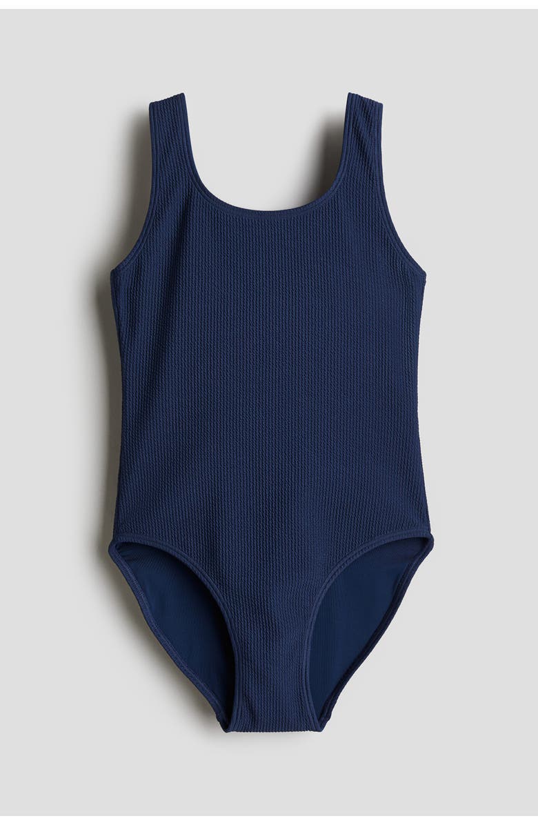 H&M Ribbed Swimsuit, Main, color, Dark Blue