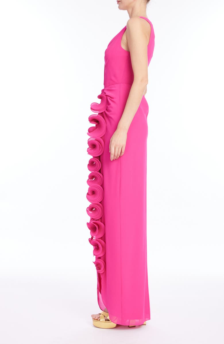 Badgley Mischka Collection Wire Ruffle Detail Column Gown, Alternate, color, Magenta