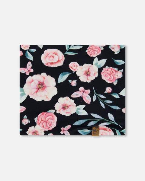 Baby Girl's Printed Neck Tube Pink, Black, And Flowers