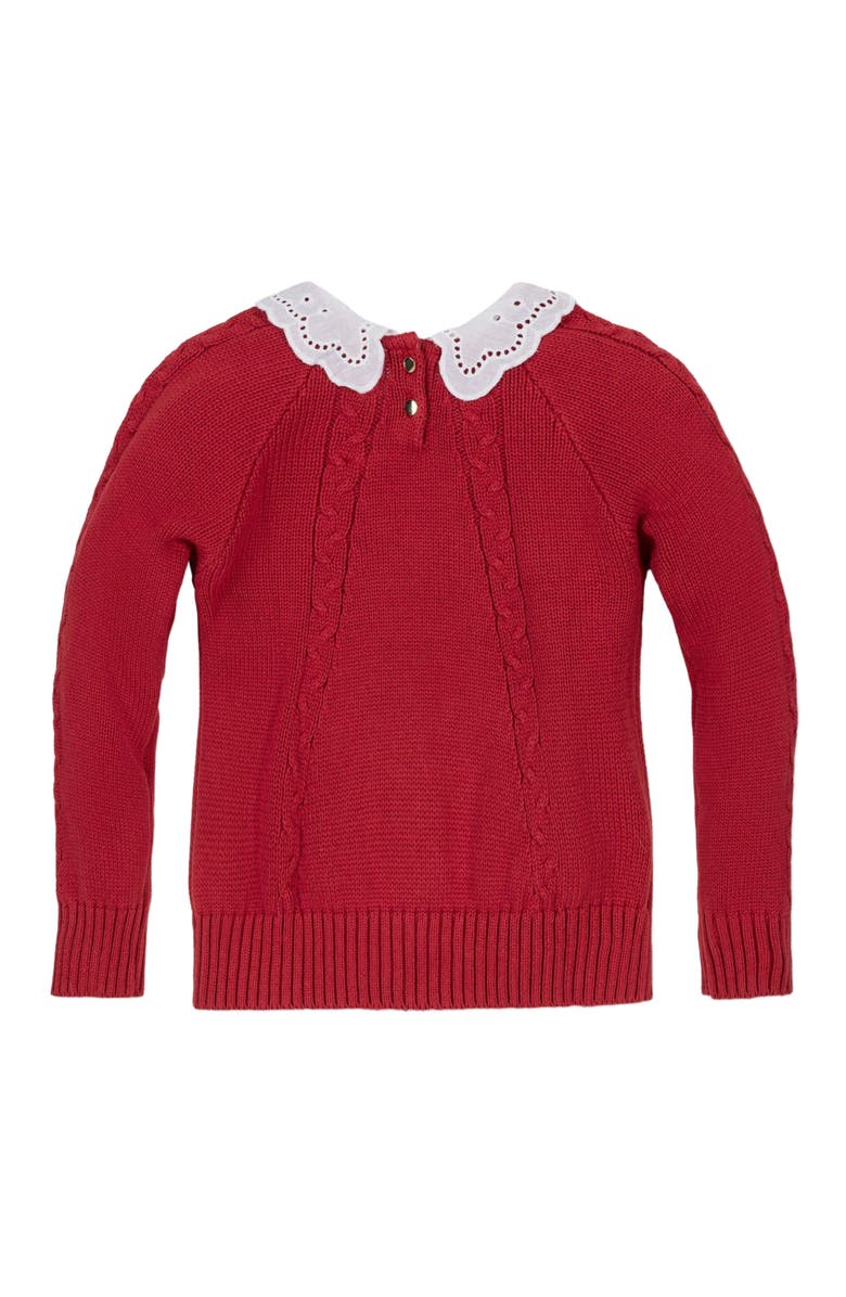 Hope & Henry Baby Girls' Organic Eyelet Collar Cable Sweater, Infant, Alternate, color, Red Cable With Collar