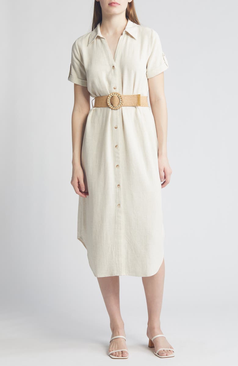 ZOE AND CLAIRE Belted Shirtdress, Main, color, Natural