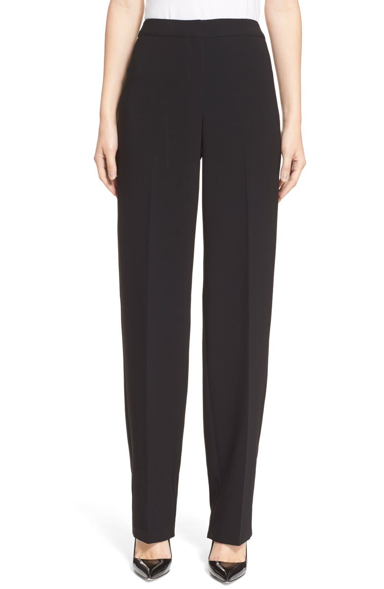 ST. JOHN Collection Diana Straight Leg Crepe Marocain Pants, Alternate, color, Caviar