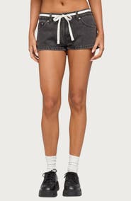EDIKTED Olesia Tie Belt Denim Shorts