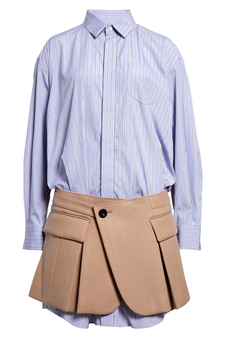 Thomas Mason Cotton Poplin & Wool Shirtdress, Alternate, color, L/ BLUE STRIPE BEIGE