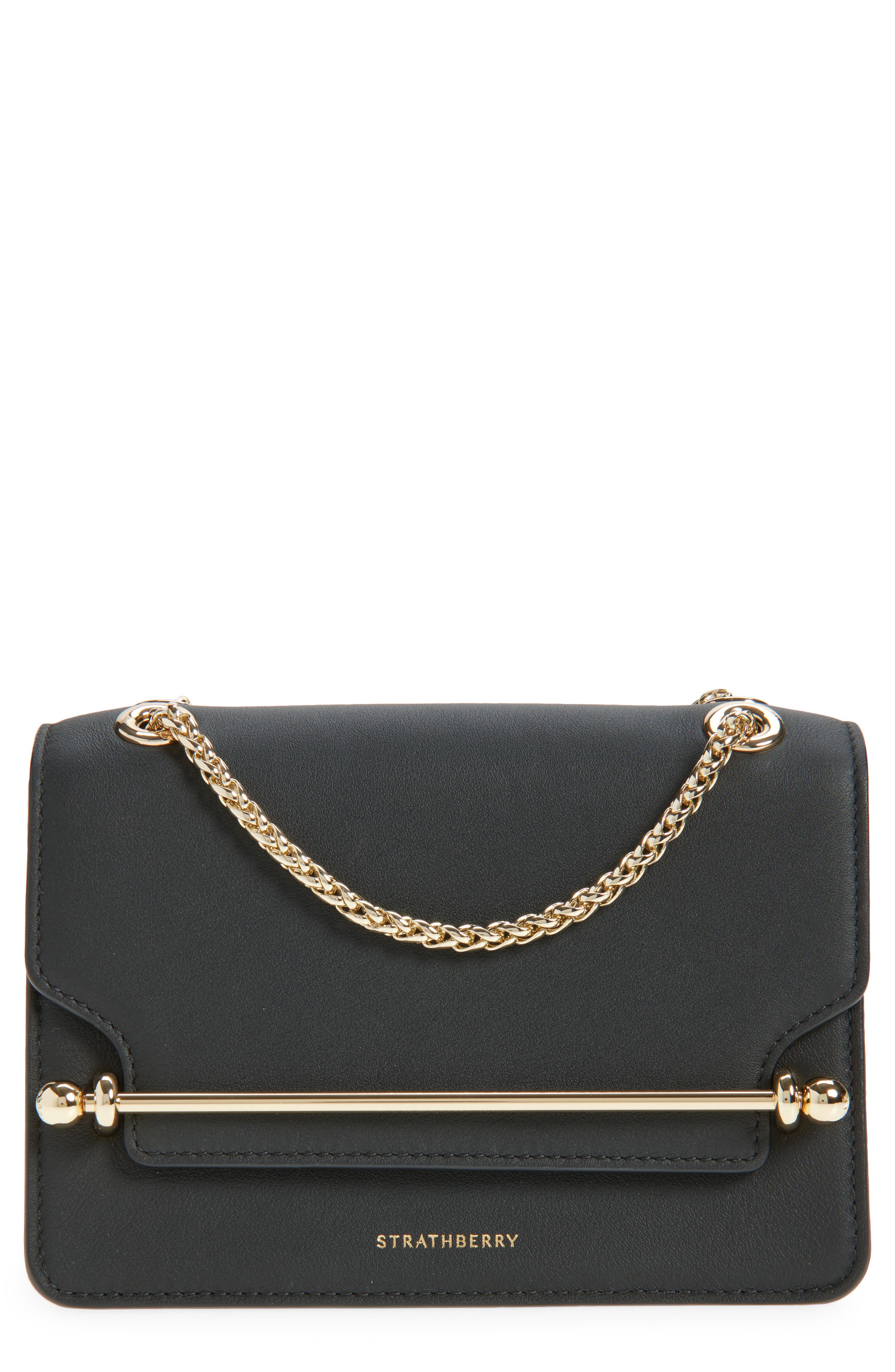 Strathberry Mini East/West Leather Shoulder Bag, Main, color, Black