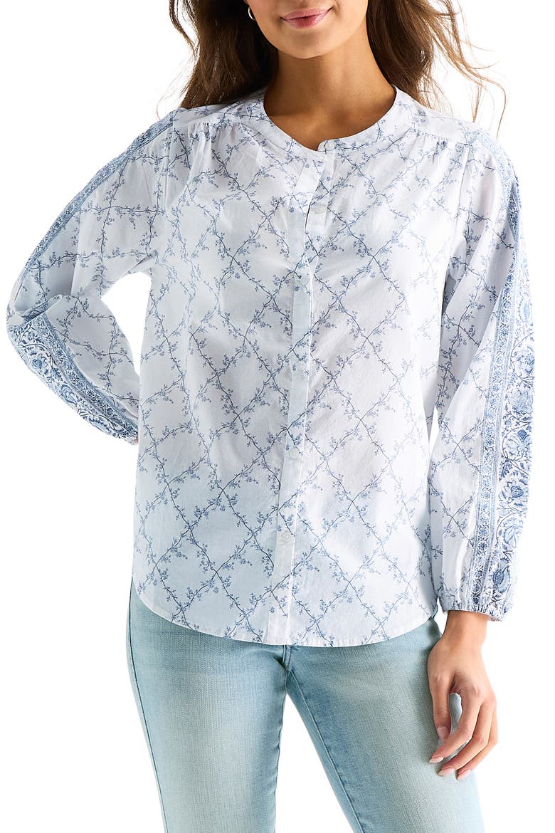 Floral Cotton Button-Up Shirt, Main, color, WHITE FLORAL