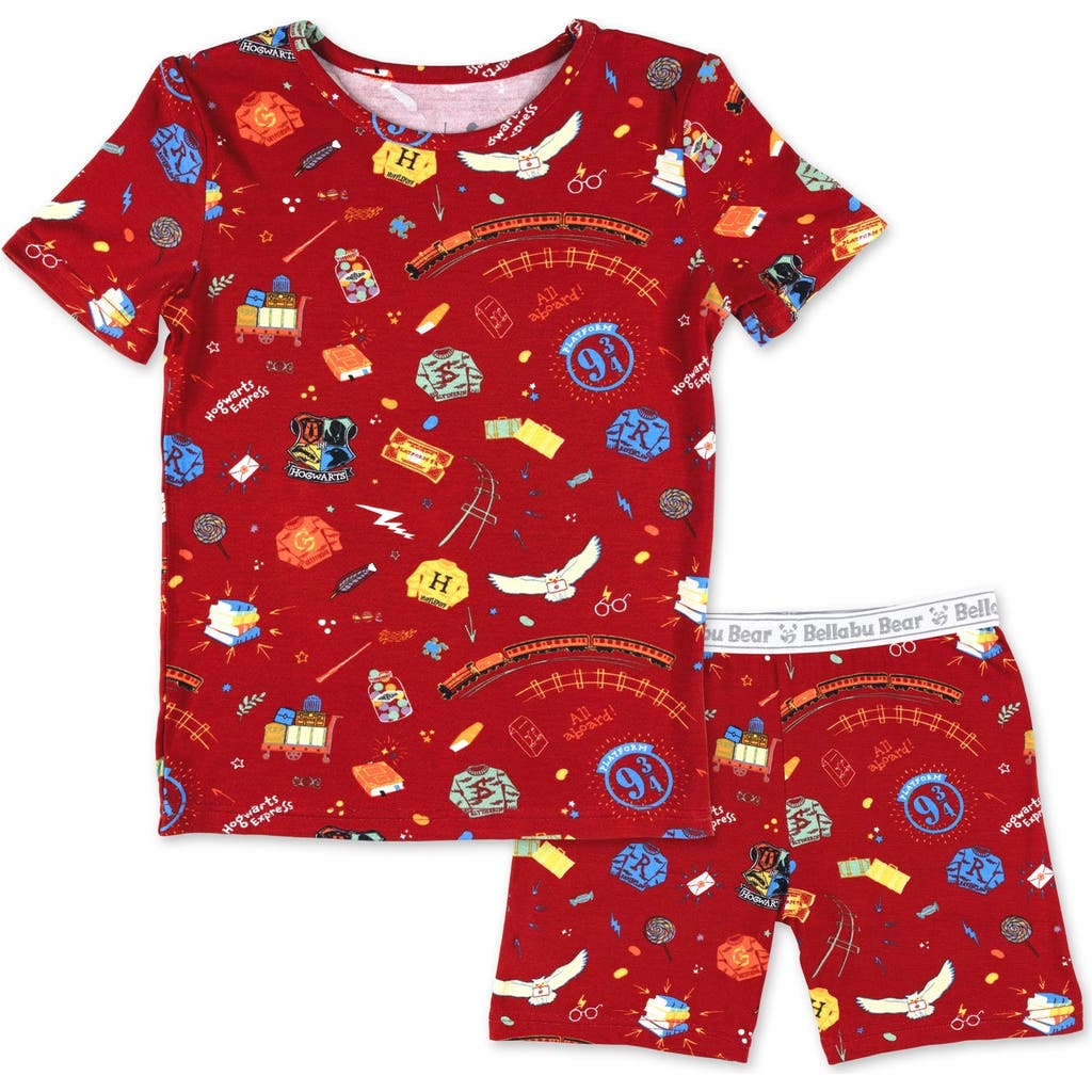 Bellabu Bear Kids Unisex Hogwarts Express 2-piece Short Sleeve & Shorts Pajama Set In Red