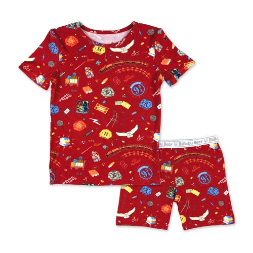 Bellabu Bear Kids Unisex Hogwarts Express 2-piece Short Sleeve & Shorts Pajama Set In Red