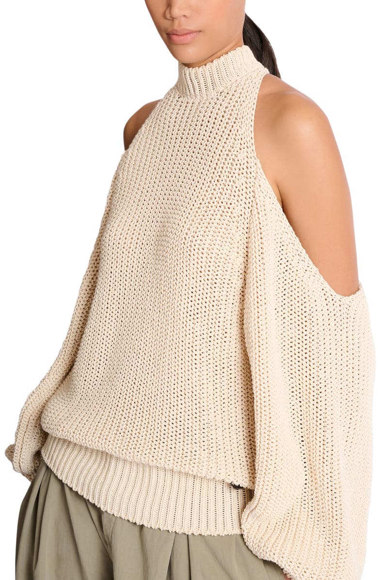 Balmain Cotton knit open-shoulder jumper, Alternate, color, Beige