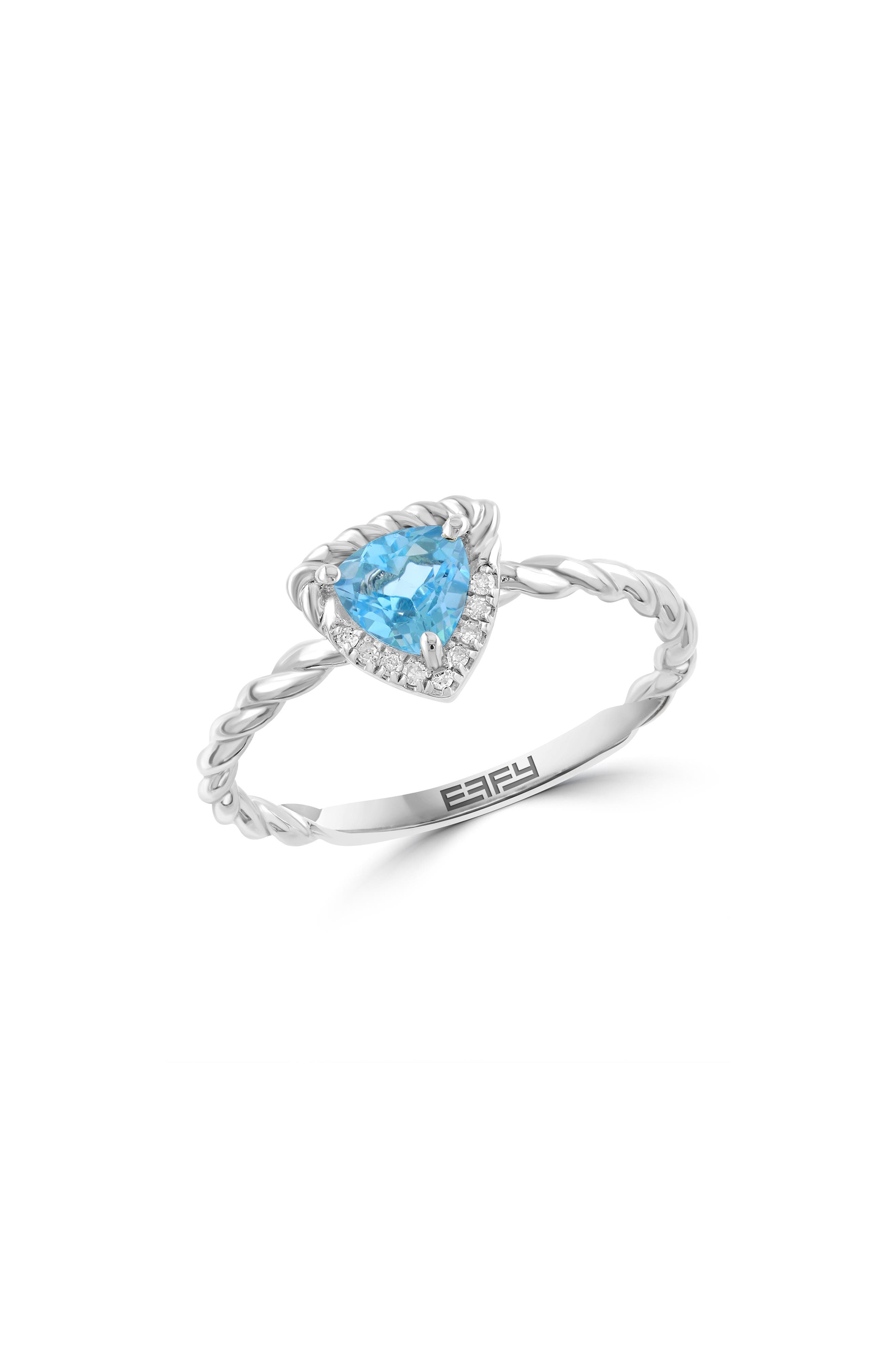 EFFY Sterling Silver Trillion Cut Blue Topaz & Diamond Ring