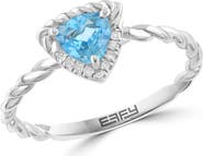 EFFY Sterling Silver Trillion Cut Blue Topaz & Diamond Ring