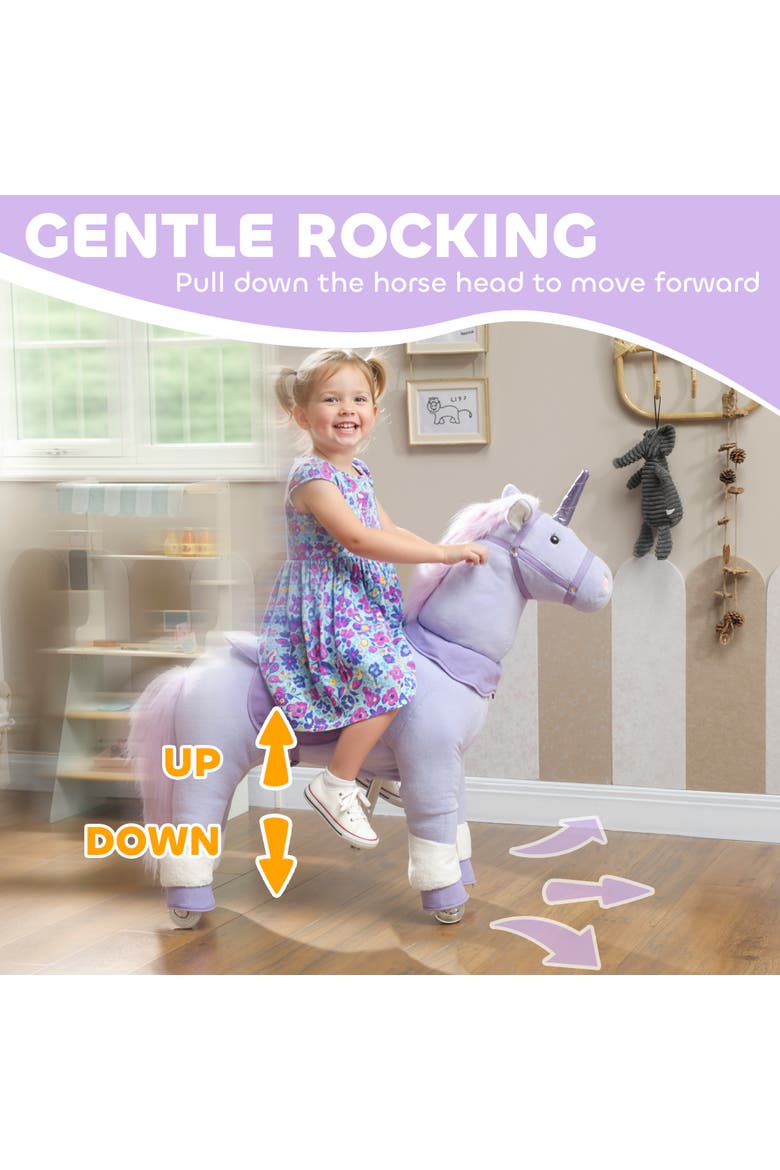 Ride on Unicorn Toy for Kids Plush Baby Rocking Horse Mechanical Walking Animal with Wheels No Batteries Required, Alternate, color, Blue