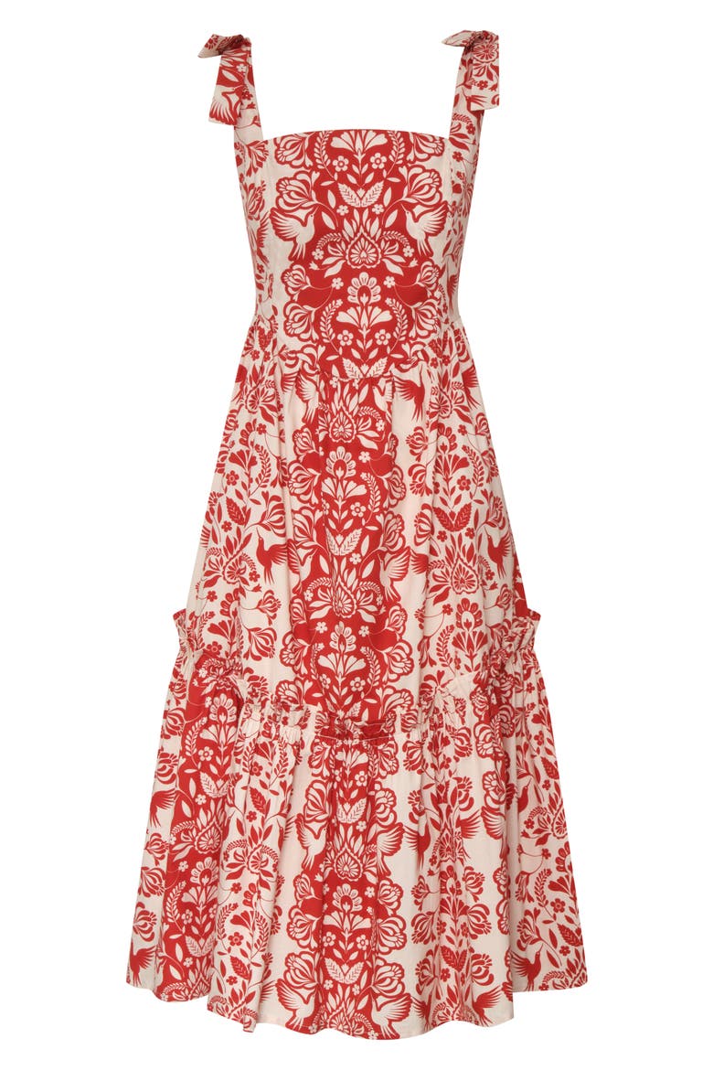 The Backbone Stretch Cotton Midi Sundress, Alternate, color, RED FOLK PAISLEY