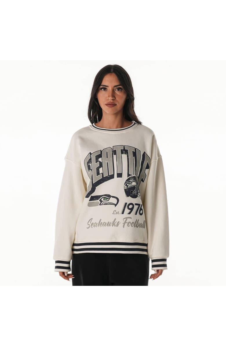 THE WILD COLLECTIVE Women
s The Wild Collective Cream Seattle Seahawks Oversized Vintage French Terry Sweatshirt, Main, color, Cream