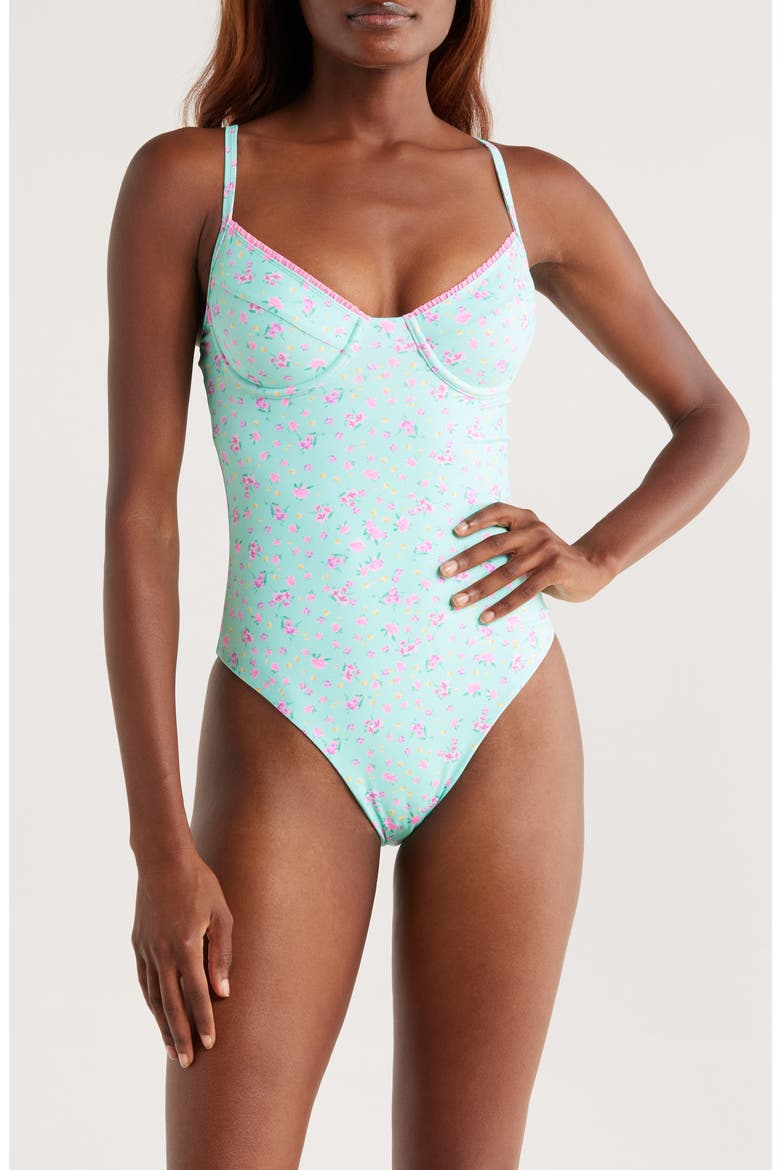 Double Ruffle Underwire One-Piece Swimsuit, Main, color, MINT MACARON