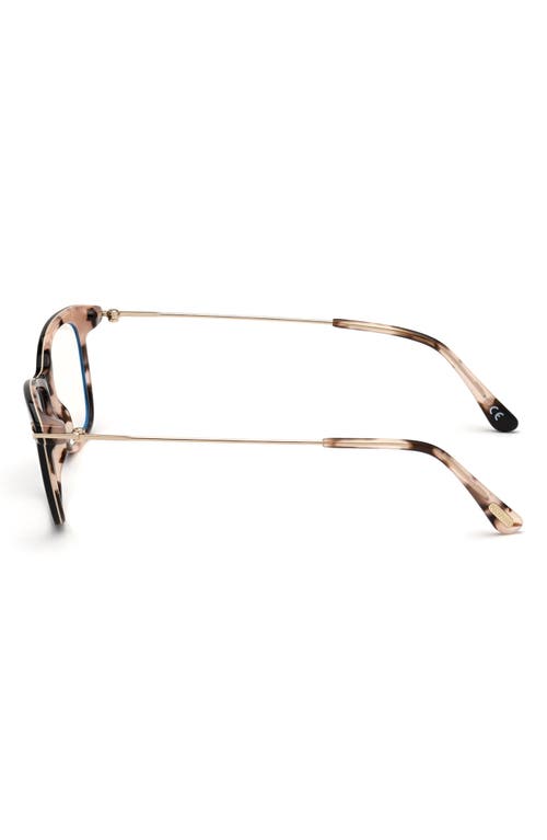 Tom Ford 50mm Square Optical Glasses In Pink Havana/blue Block
