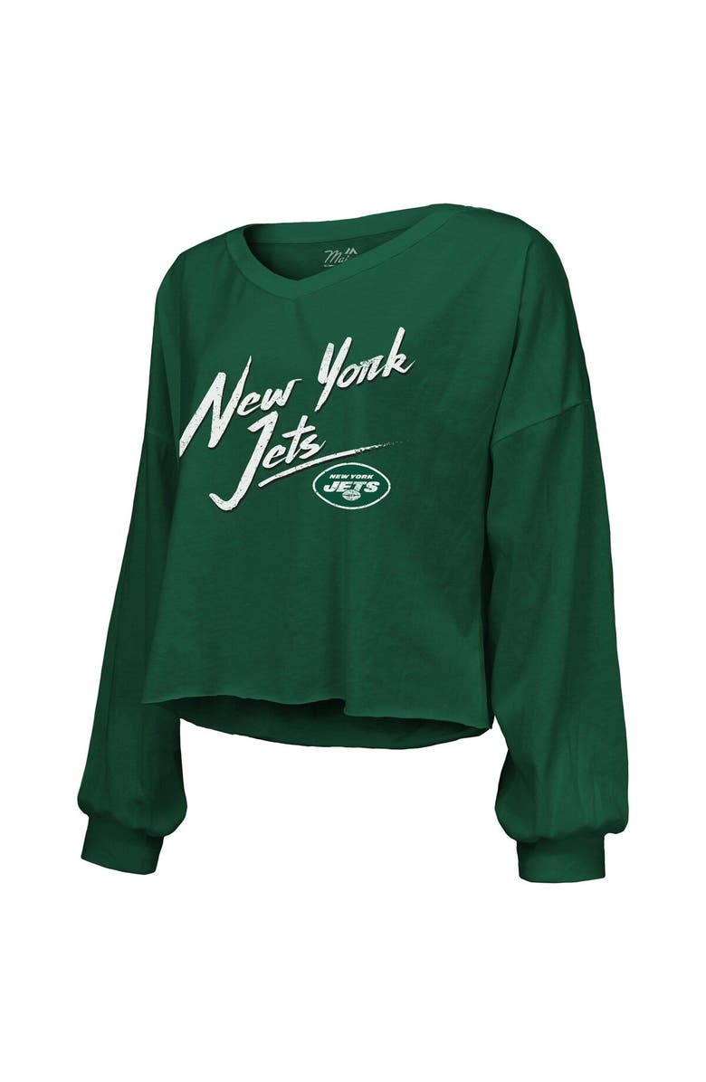Majestic Threads Women's Majestic Threads Sauce Gardner Green New York Jets Name & Number Off-Shoulder Script Cropped Long Sleeve V-Neck T-Shirt, Alternate, color,