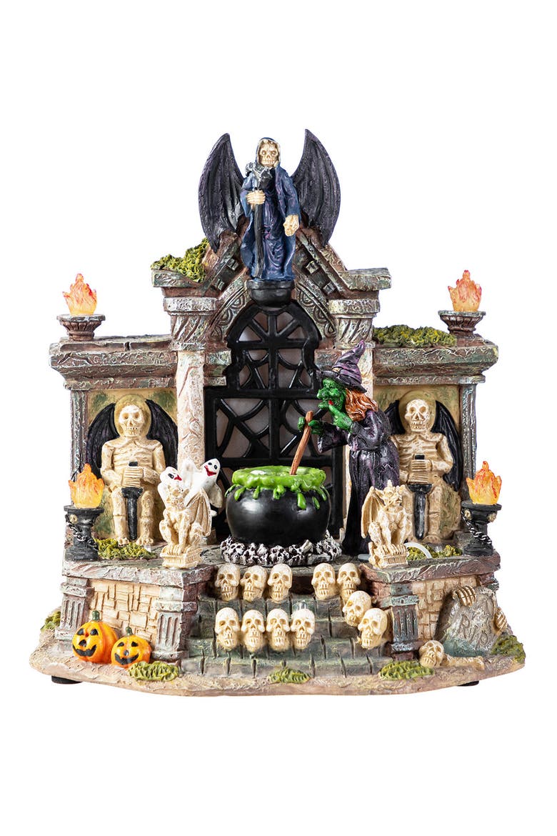 9.75"H Lighted Resin Halloween Haunted House Village, Alternate, color, Black