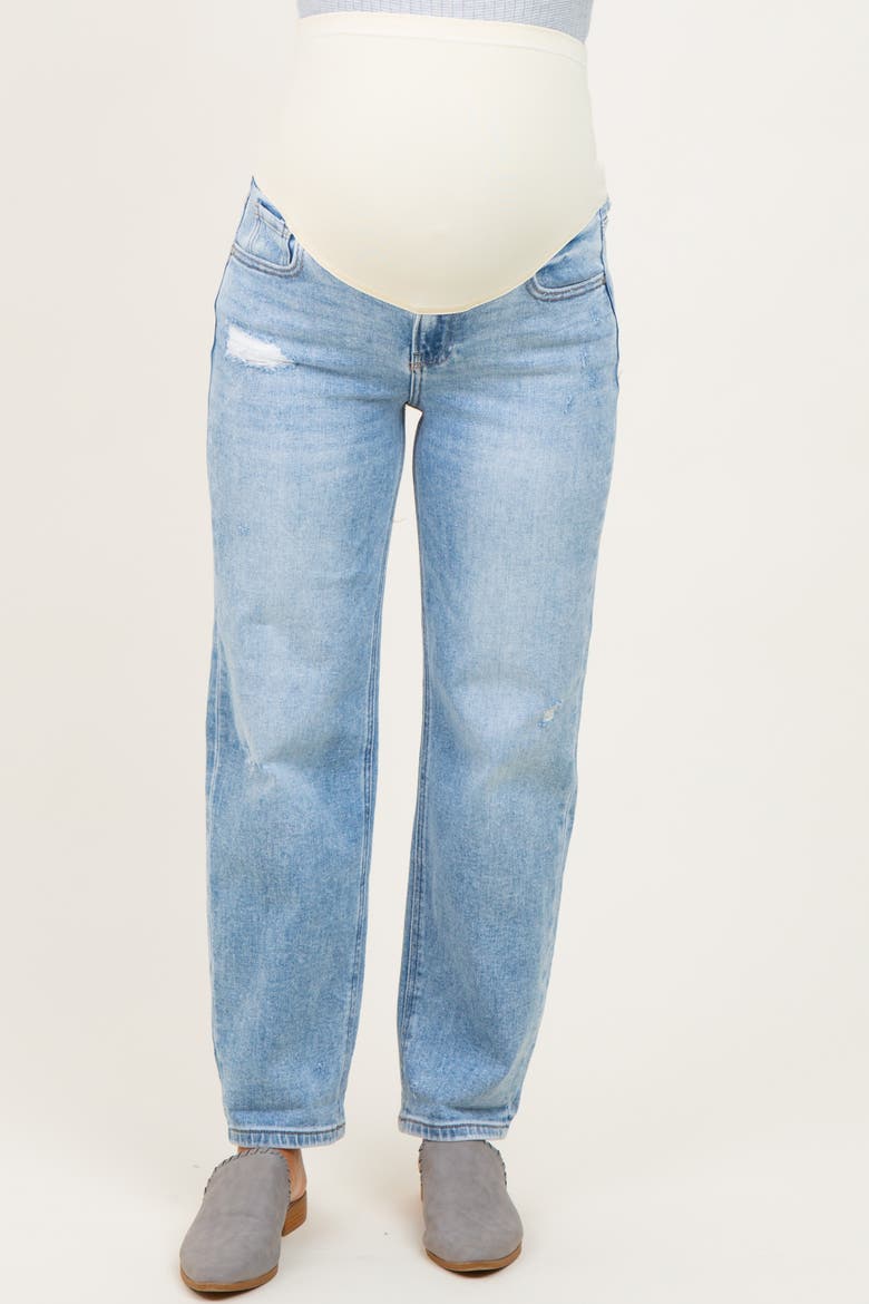 High Rise Ankle Boyfriend Distressed Maternity Jeans, Alternate, color, Light Blue