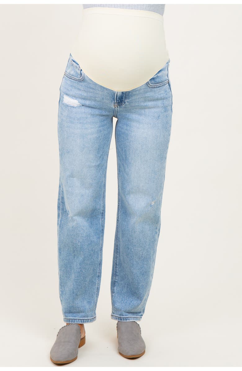 PinkBlush High Rise Ankle Boyfriend Distressed Maternity Jeans, Alternate, color, Light Blue