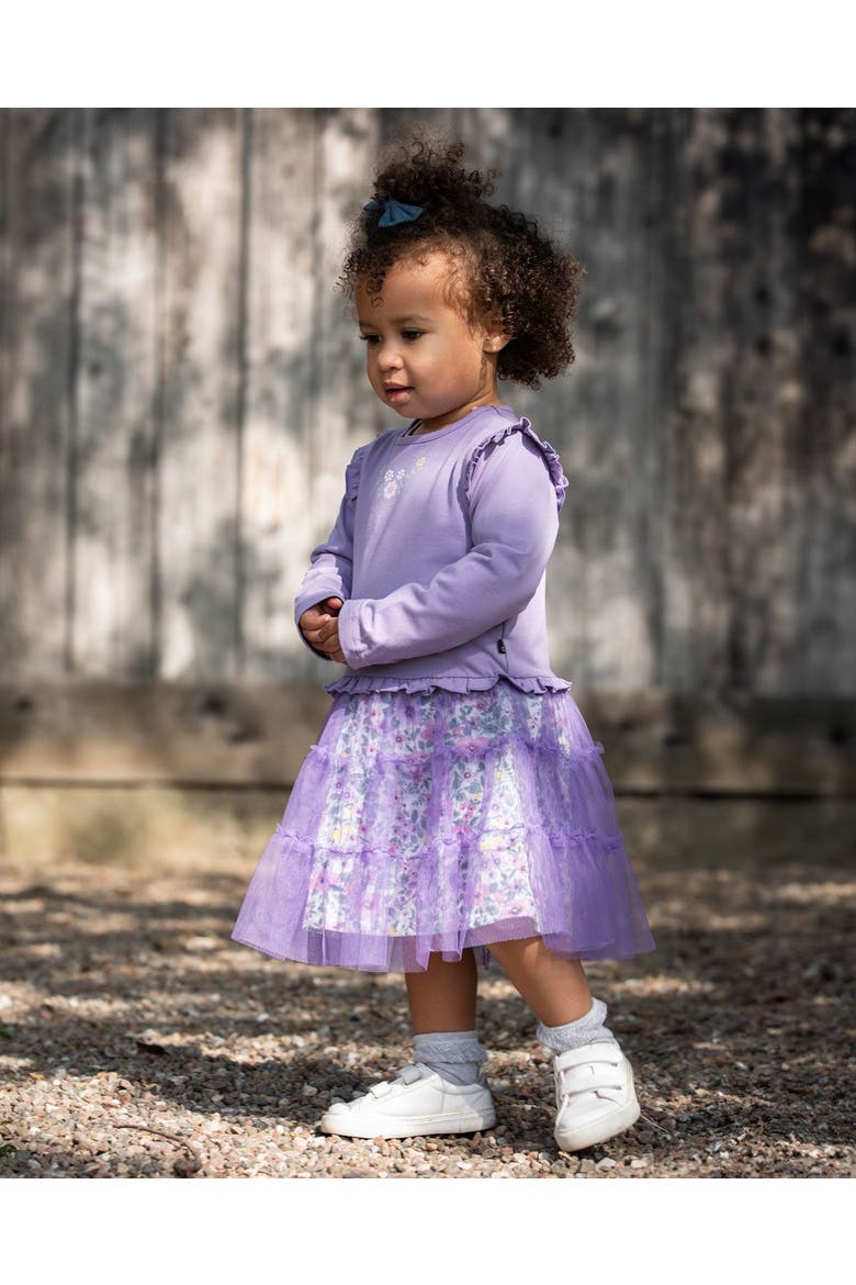 Bi-Material Dress with Muslin and Mesh Skirt, Alternate, color, Purple Gray