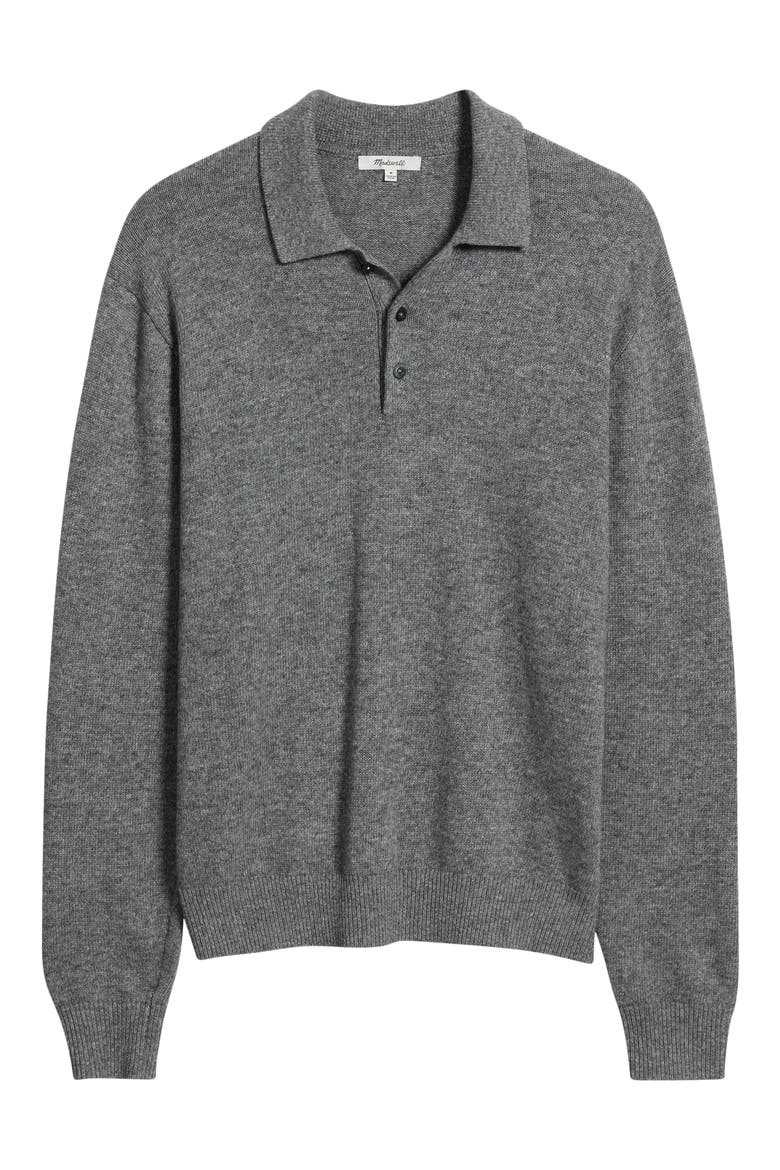 Frances Wool & Cotton Polo Sweater, Alternate, color, HEATHER GREY