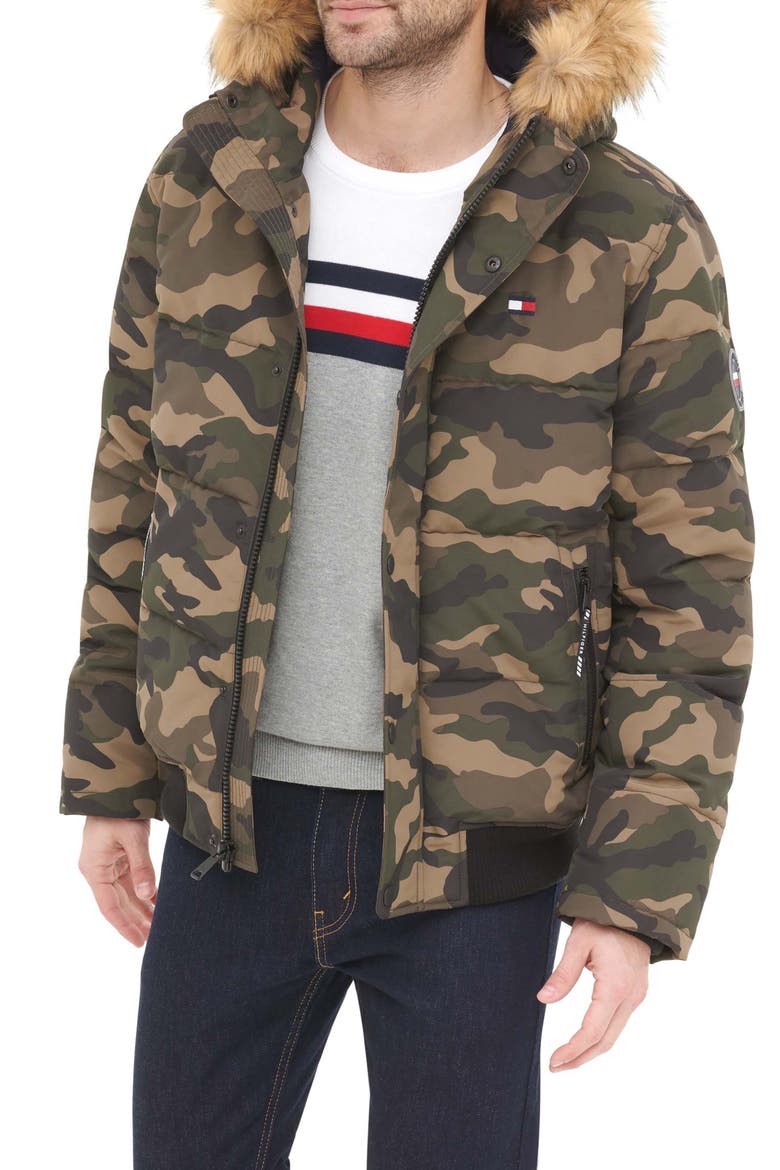 Arctic Snorkel Faux Fur Trim Bomber Jacket, Alternate, color, CAMOUFLAGE