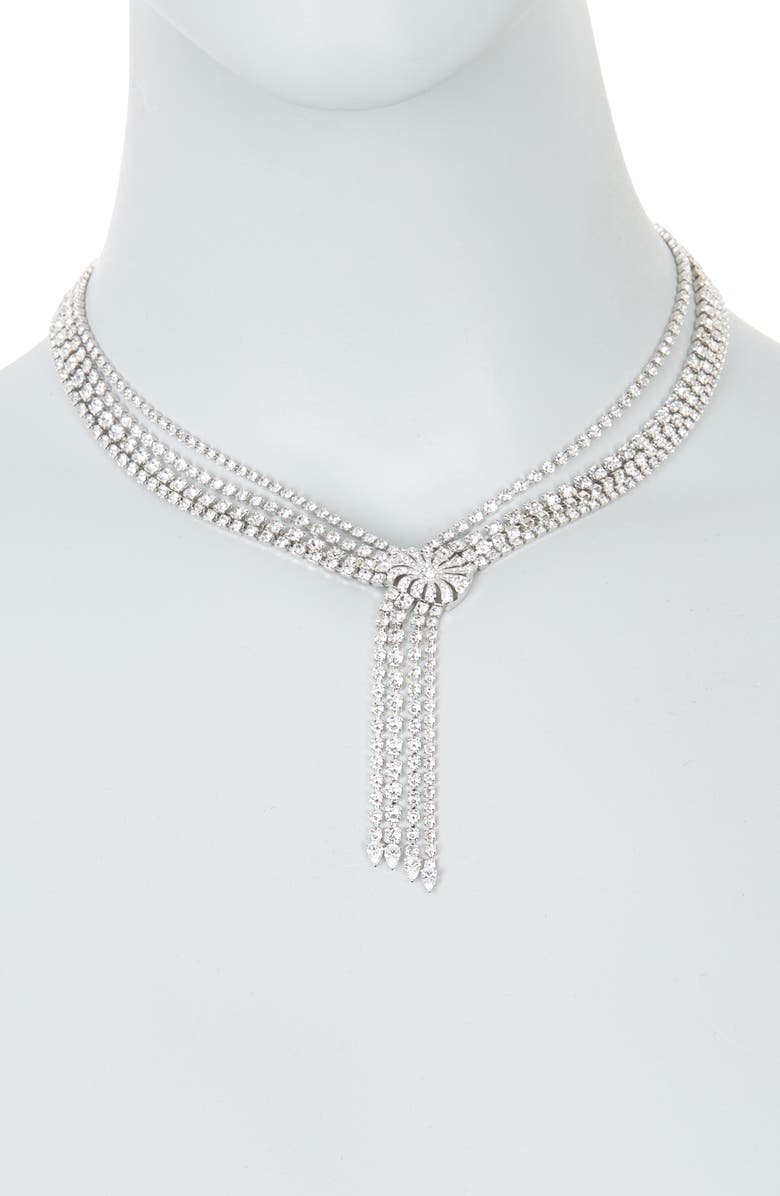 Nadri Gladys Cubic Zirconia 4-Line Statement Necklace, Alternate, color, Rhodium