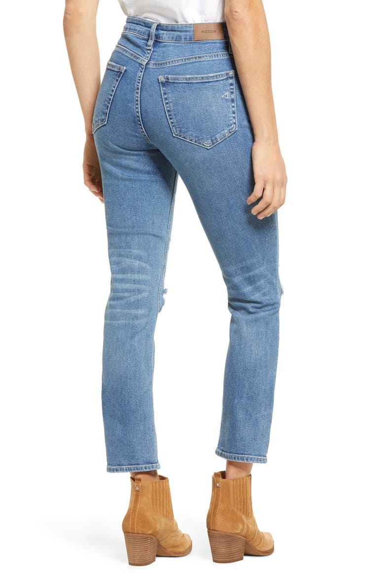 Ripped High Waist Ankle Straight Leg Jeans, Alternate, color, MEDIUM WASH
