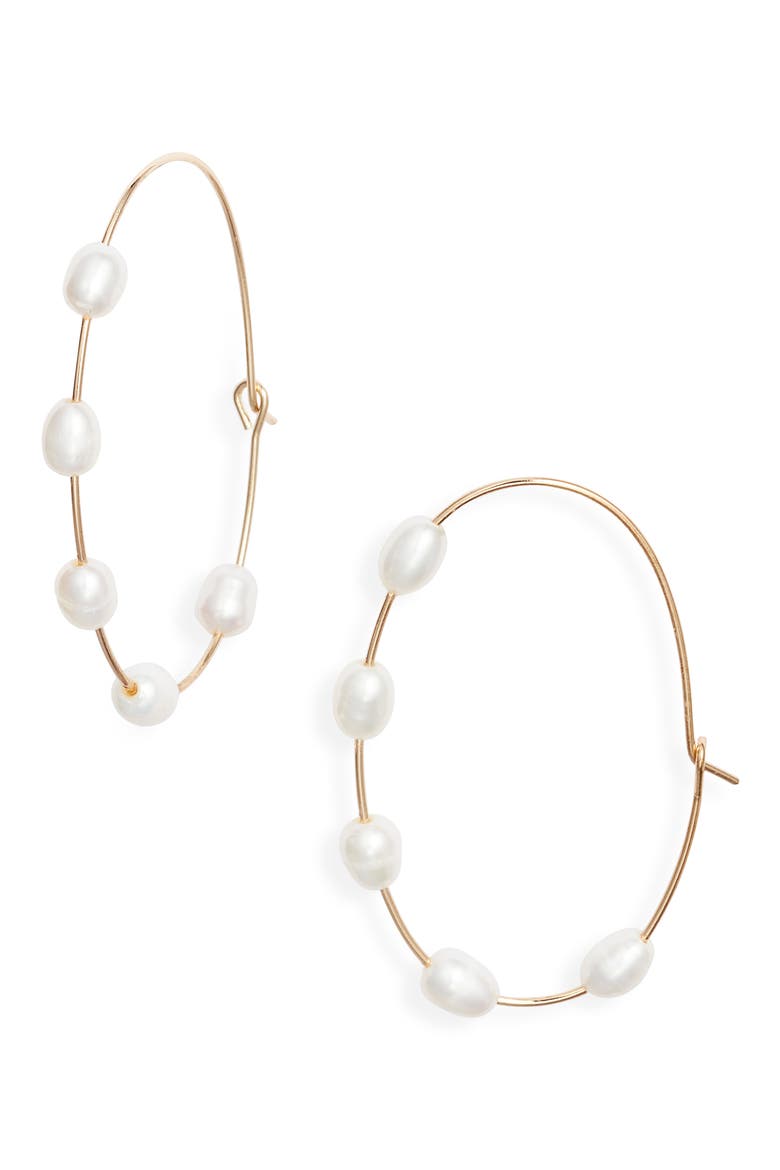Scattered Freshwater Pearl Hoop Earrings, Main, color, WHITE- GOLD