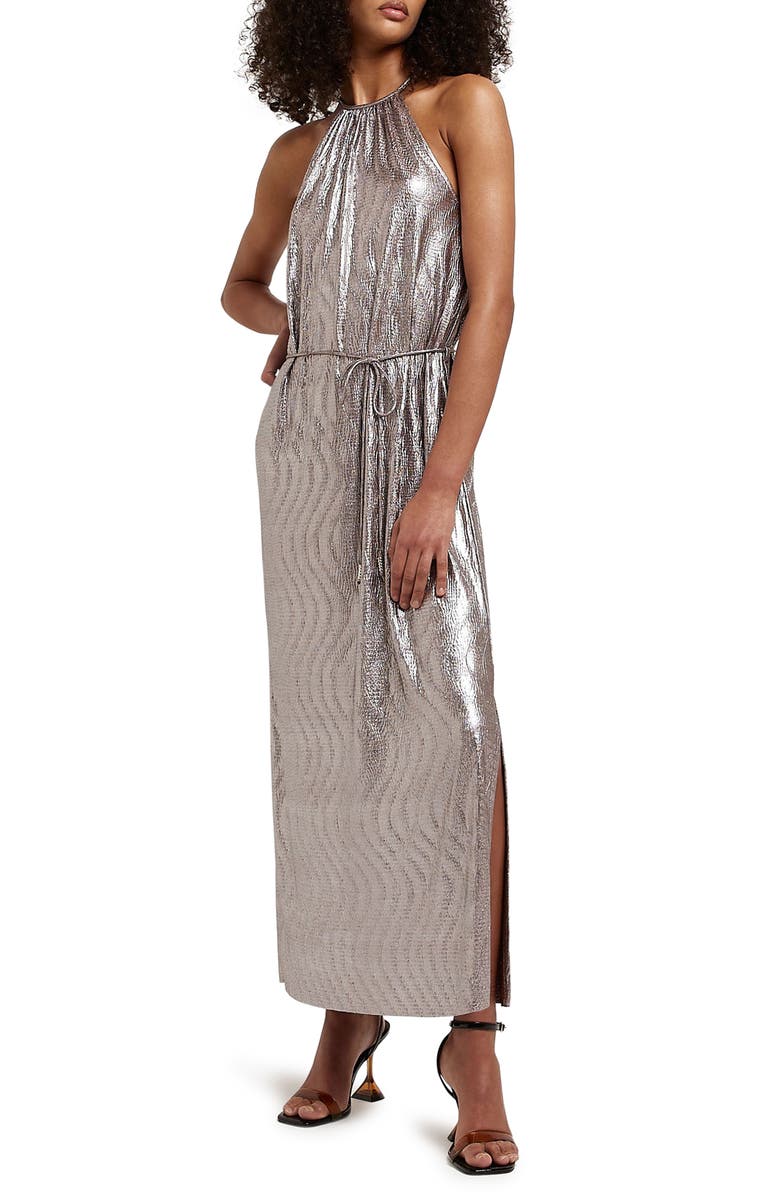 River Island Metallic Sleeveless Dress, Main, color, 
